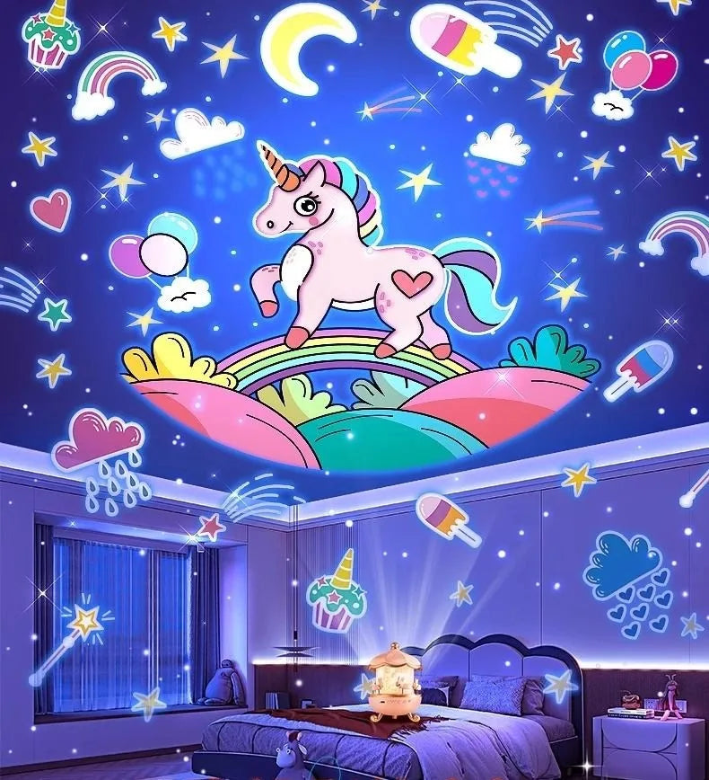 Luz Nocturna LED 3-en-1 Estrellas, Música y Magia